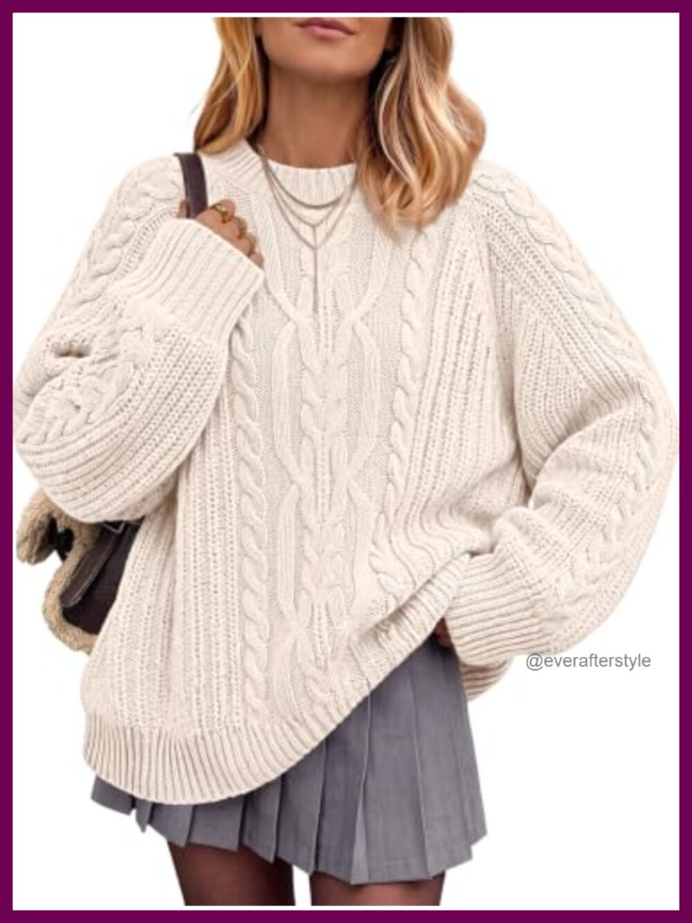 Oversized Cable Knit Crewneck Pullover Sweater Soft Cotton Blend Fall